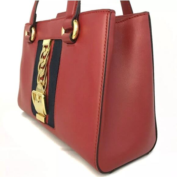 GUCCI Sylvie Sherry Line Leather 2way Hand Bag  Red - Picture 3 of 8